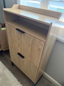 Light Oak Shoe Cabinet with Flip Drawers