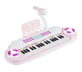 Multifunctional 37 Electric Keyboard Piano with Microphone-Pink affer