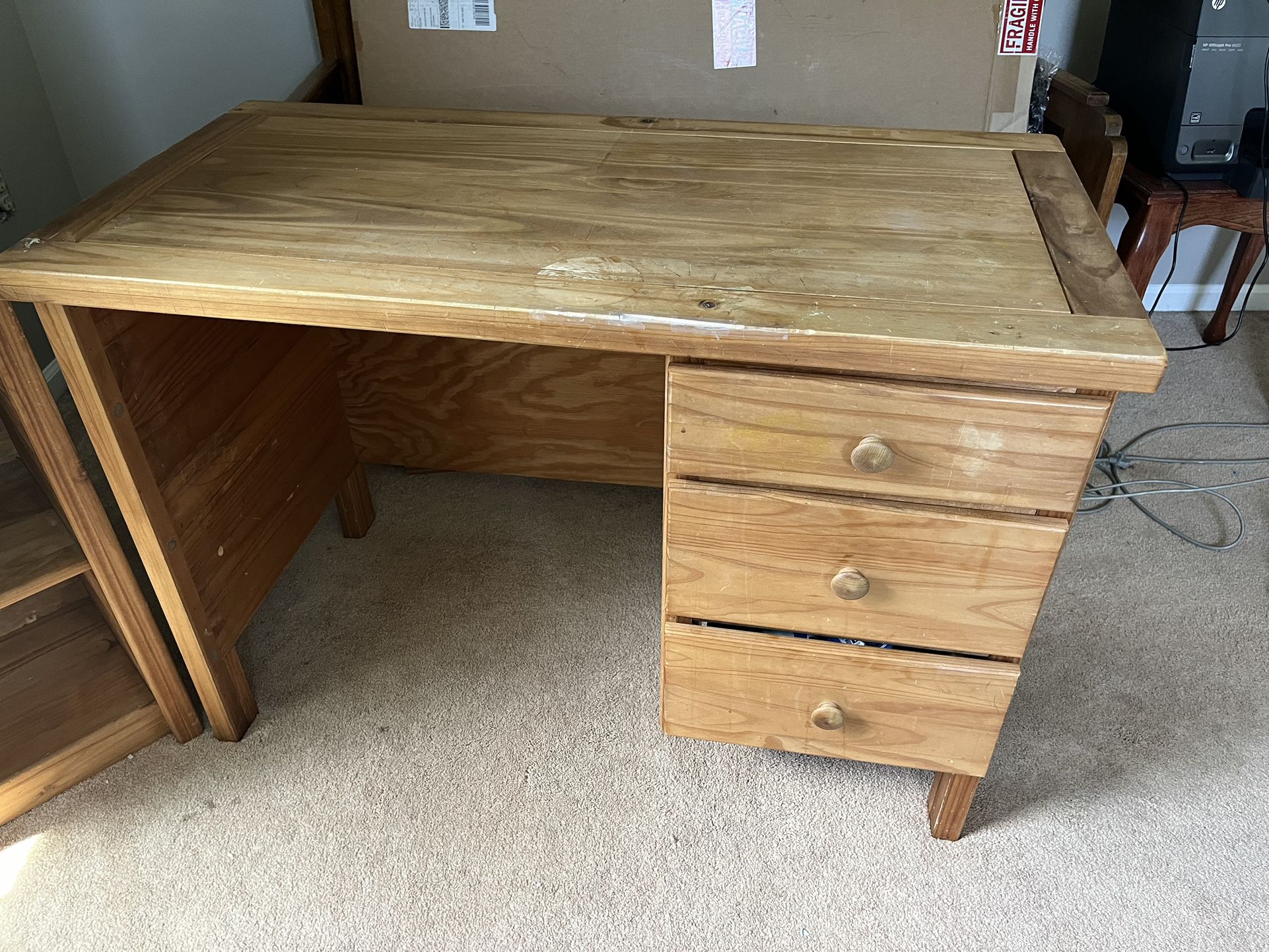 Kid’s Three Drawer Desk. Very Sturdy Wood. Paint Or Stain