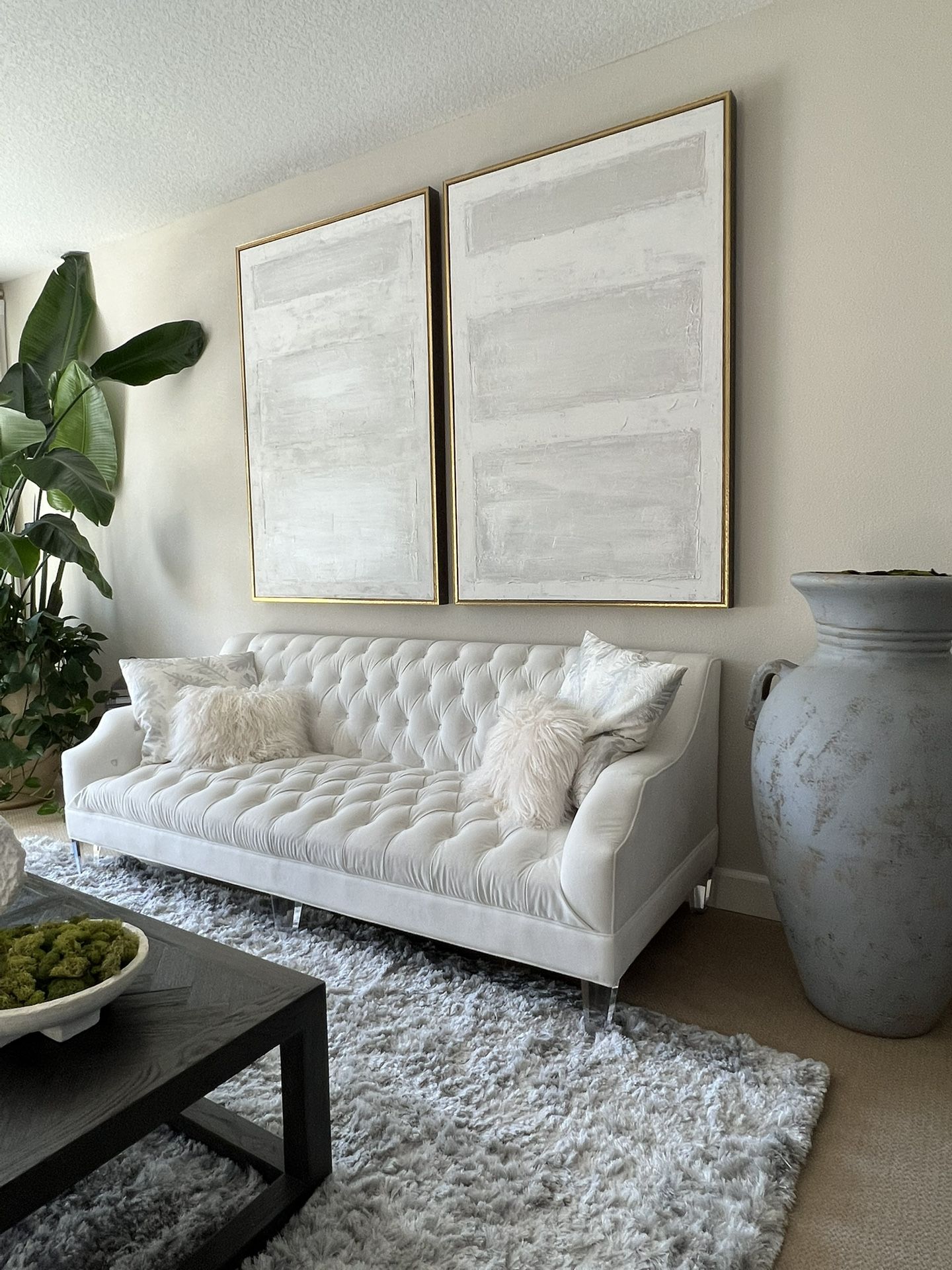 White couch & Oversized Chair Velvet Like Polyester Material 