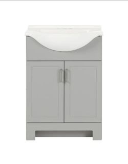 Glacier Bay Weldon 25 in. Single Sink Pearl Gray Freestanding Bath Vanity with White Cultured Marble Top (Assembled)