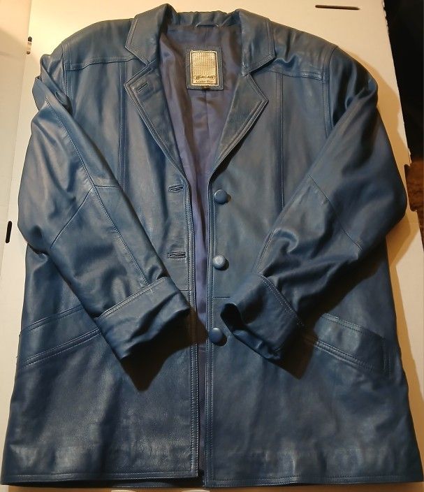 Blue Ercan Leather Coat Small