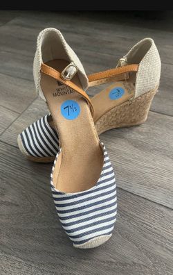 White Mountain Mamba Navy White Striped Espadrille Wedge Sandals Sz 7.5 New