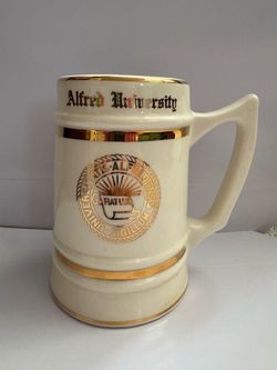 Vintage Alfred University Ceramic Beer Stein Mug Gold Trim UC Butler Co Ohio