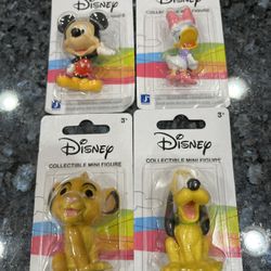 Disney Lot of 4 Collectible Mini Figures (can be used as Cake Topper) Pluto, Mickey Mouse, Daisy Duck and Simba.  Size 2 inches tall.  Brand new facto