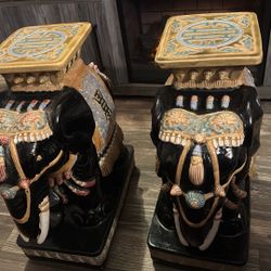 2 Black Ceramic Elephants 