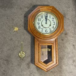 Regulator Wall Clock Pendulum Chime  Wood With Wind Key