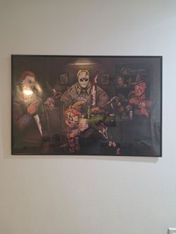 Horror killers playing poker posters with frame