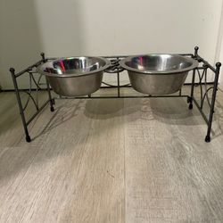 Elevated Dog Bowl Stand with 2 Stainless Steel Bowls. Small to Medium Dogs