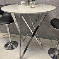 Bar Table Marble Silver Legs