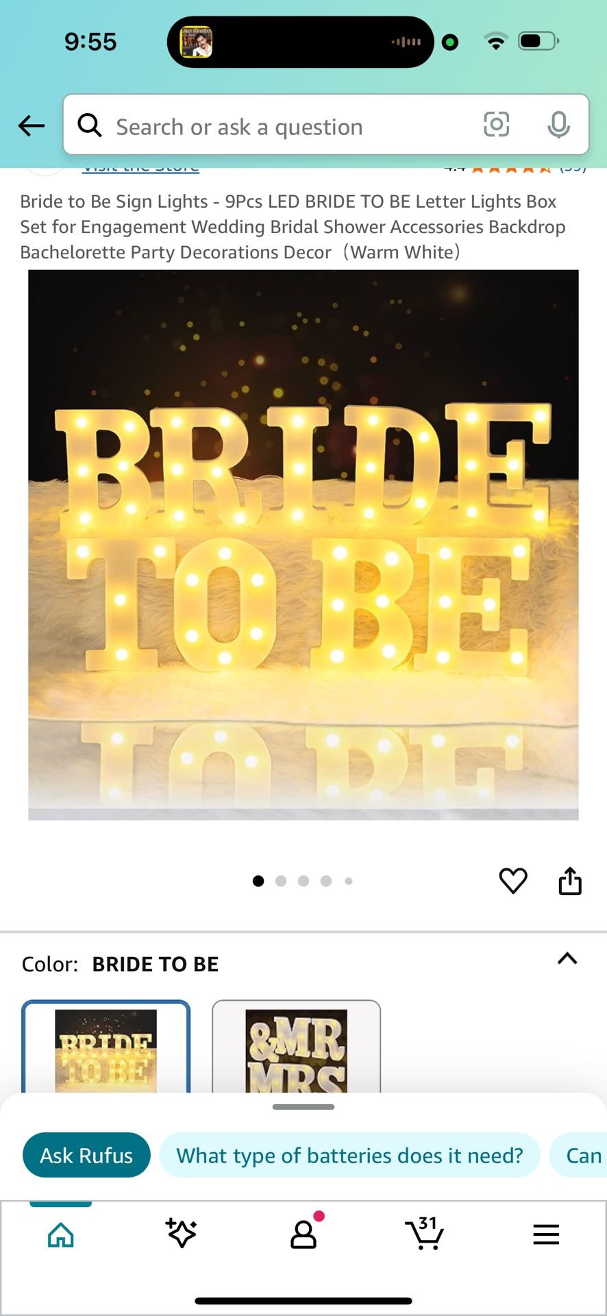Bride To Be Sign Lights 9 Pcs