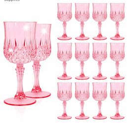 24 pink plastic wine glasses