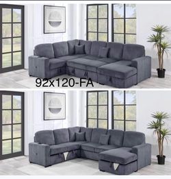 $650. 4Piece Convertible Sectional  Sleeper Sofa ,Chaise Storage ,Sofa Storage & USB Ports