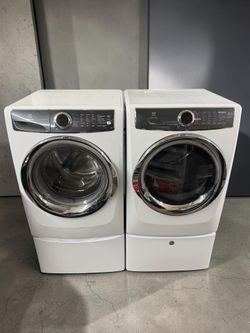 Electrolux Front Load Washer & Dryer Set w/ Steam & Pedestals White
