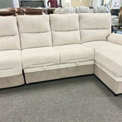 Memorial Day Pre Sale🇺🇸Gorgeous Beige Pull Out Sleeper Sectional With A Power Recliner $1299🇺🇸