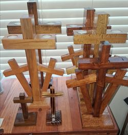 Calvary style wooden crosses