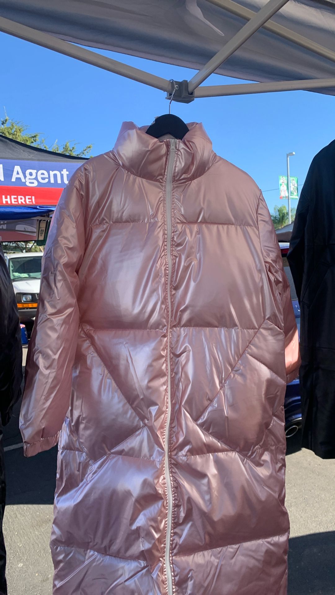 Pink long down jacket