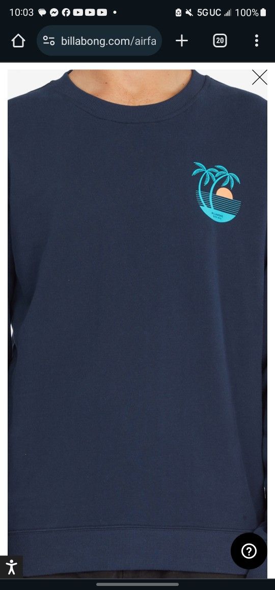 Billabong Men's Medium Airfare Graphic Crewneck Sweatshirt