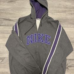 VINTAGE Y2K Nike Spellout Full Zip Sweatshirt Size Gray Purple XL Mens 2000s