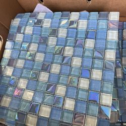 Glass Mosaic Tile Backsplash Light Blue 12 x 12 Inch Glossy  Glass Tile 21 Sq Ft