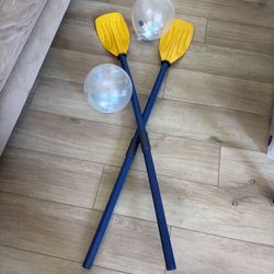 Two Collapsible Canoe Kayak Rafting plastic Paddles 48" Long Yellow and Blue 