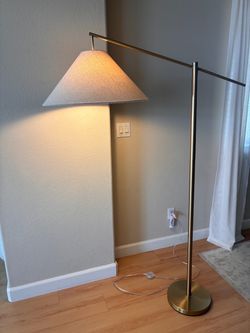 Gold Arc Floor Lamp with Linen Shade