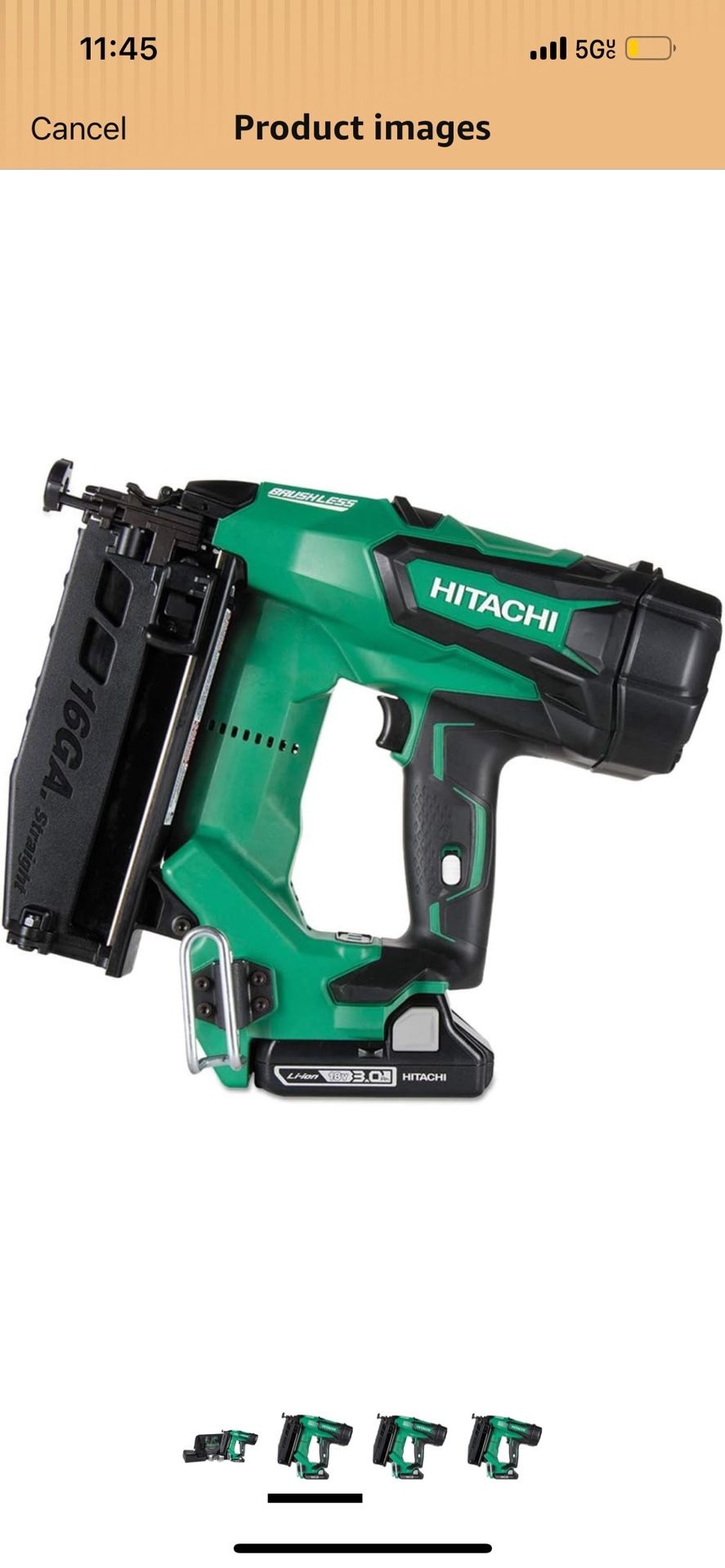 Hitachi NT1865DM 18V Cordless Straight Finish Nailer, Brushless Motor, 16 Gauge, 1" to 2-1/2" Nails, Compact 3.0 Ah Lithium Ion Battery, Zero Ramp-Up 