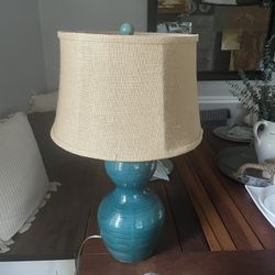 Aqua Blue Lamp With Burlap Material Lamp Shade