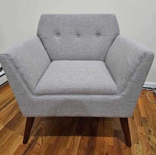 Traditional Accent Chair, Button Tufted Armchair with Wood Legs for Living Room, Bedroom, Light Gray