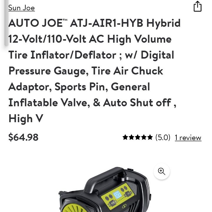 Auto Joe Hybrid 12-Volt/110-Volt AC High-Volume Tire Inflator/Deflator w/ Digital Pressure Gauge & Attachments, ATJ-AIR1-HYB