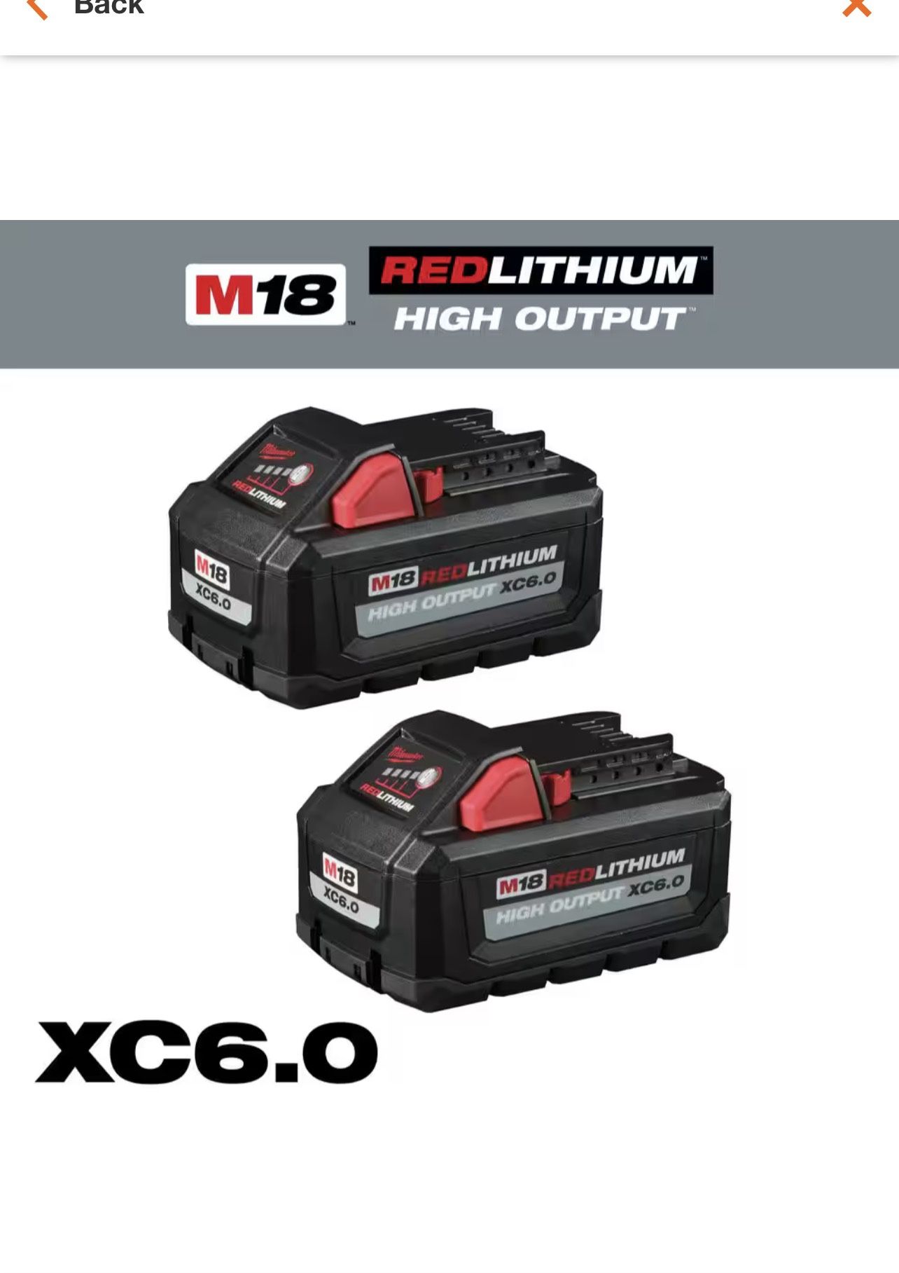 Milwaukee M18 18-Volt Lithium-Ion High Output 6.0Ah Battery Pack (2-Pack)