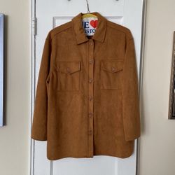 Fau Suede Camel Colored Light Jacket - Long Sleeve, Large