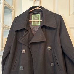  U.S. Polo Assn. Wool Blend Peacoat – Size XL – Classic Double-Breasted Black Winter Coat