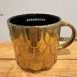 Rare 2019 Starbucks Holiday Gold Mermaid Scales 14oz Mug Limited Edition
