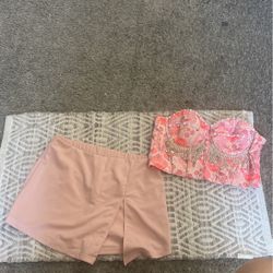 Bebe Corset &pink Skirt Shorts 