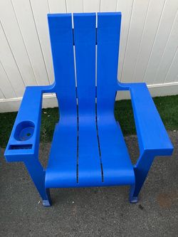 Blue Plastic Adirondack Chair with Cup Holder