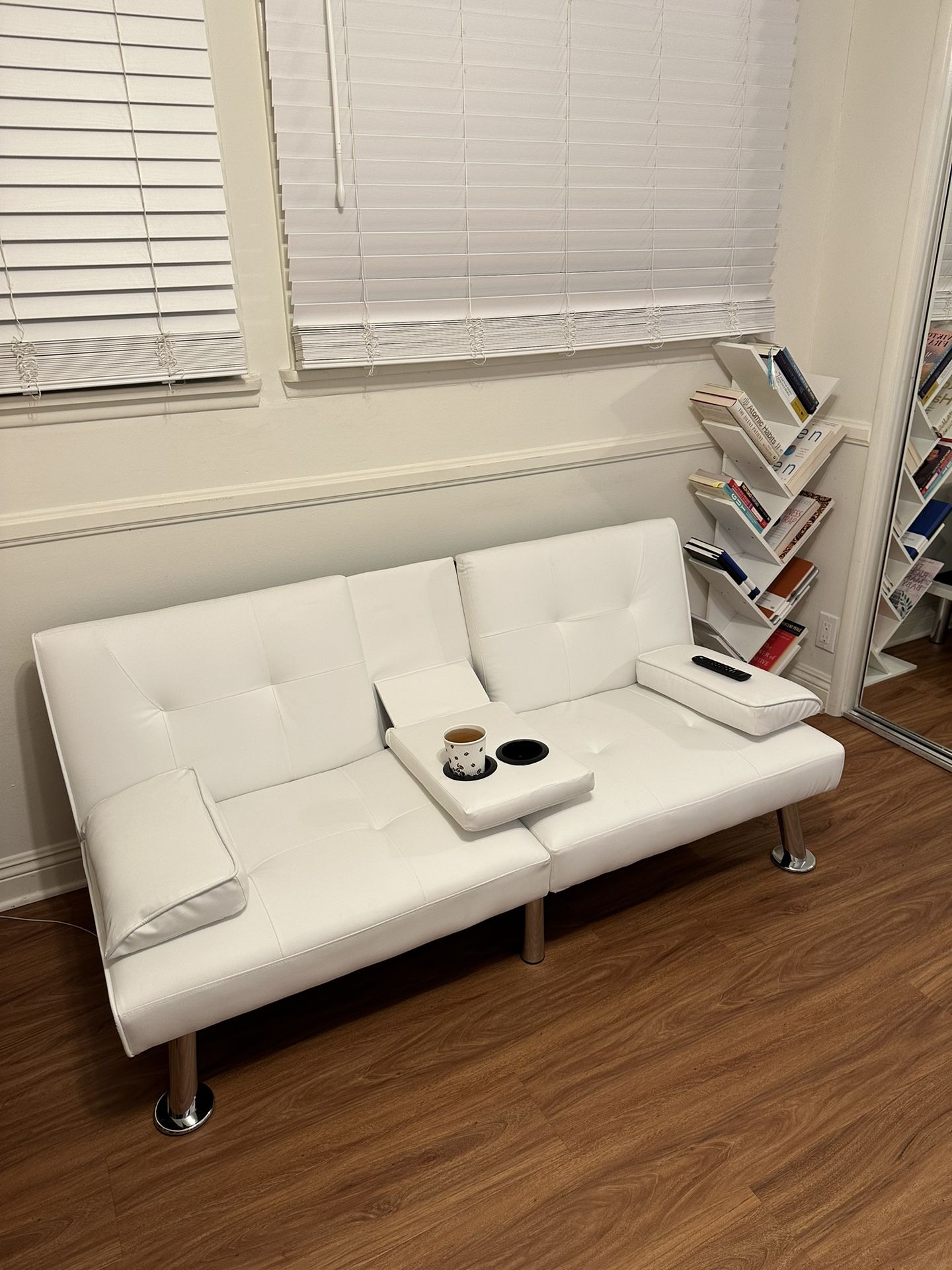 White Faux Leather Couch / Sofa Bed for Bedroom or Office Space