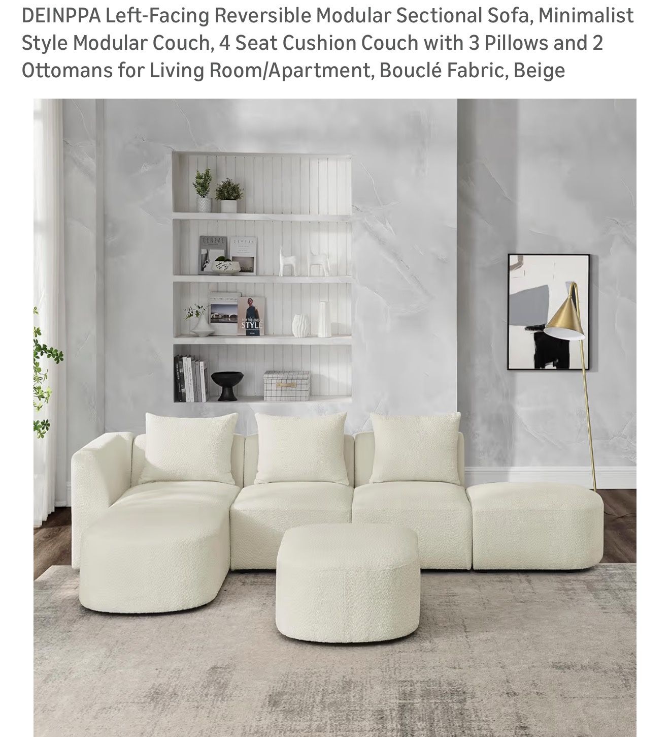  Left-Facing Reversible Modular Sectional Sofa, Minimalist Style Modular Couch,