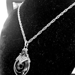 Vintage Asian 925 Silver Black Onyx Pendant And  Chain. Rare Find.