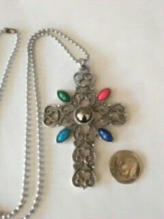 Vintage 1976 Avon a large silver filigree cross necklace pendant Romanesque