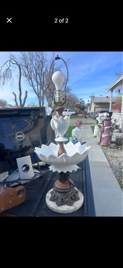 Milk Glass Lamp With Bowl Wood Vintage Country Chic antique 