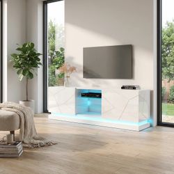 Orduna 79" Modern TV Stand with LED Lighting, High Gloss Finish, Media Storage