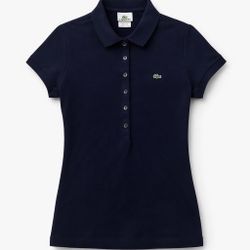Lacoste Women's Slim Fit Stretch Mini Piqué Polo Shirt in navy blue