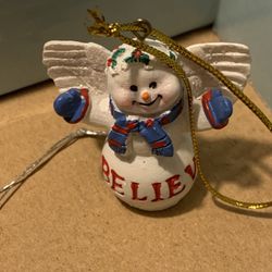 MINIATURE BELIEVE SNOWMAN ANGEL ORNAMENT