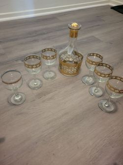 Vintage Culver Valencia Decanter & Wine Glasses Set"