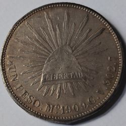 1909 Un Peso Mo GV LIBERTAD Silver Coin