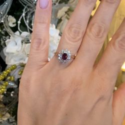 14K Gold Natural Diamonds And Ruby Ring