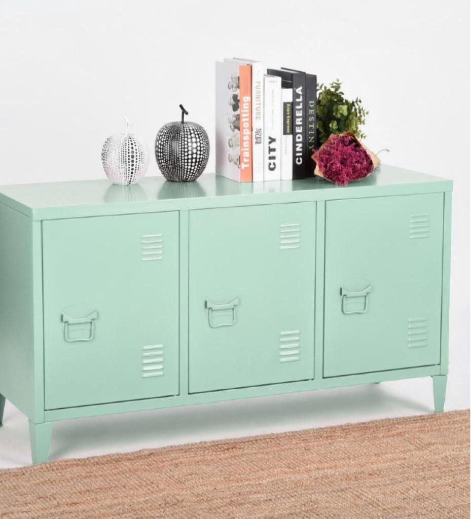 .Matapouri 3-Doors Green Metal Accent Cabinet TV Stand With Storage
