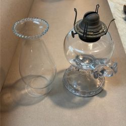 1900’s Vintage, 14 Inches, Glass Hurricane Oil Kerosene Lamp w:Glass Chimney