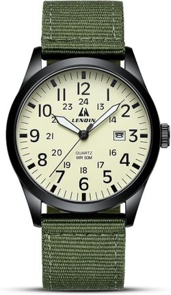 LN LENQIN Mens Watches Military Sport Analog Quartz Watch for Men
Nylon Strap Stylish Luminous Fashion 3ATM Waterproof Army Tactical Casual Wristwatch